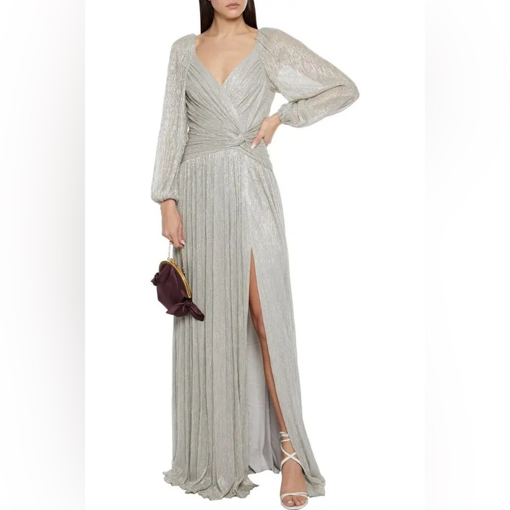 JONATHAN SIMKHAI Adele Twist-Front Plissé-Lamé Gown - Picture 10 of 14